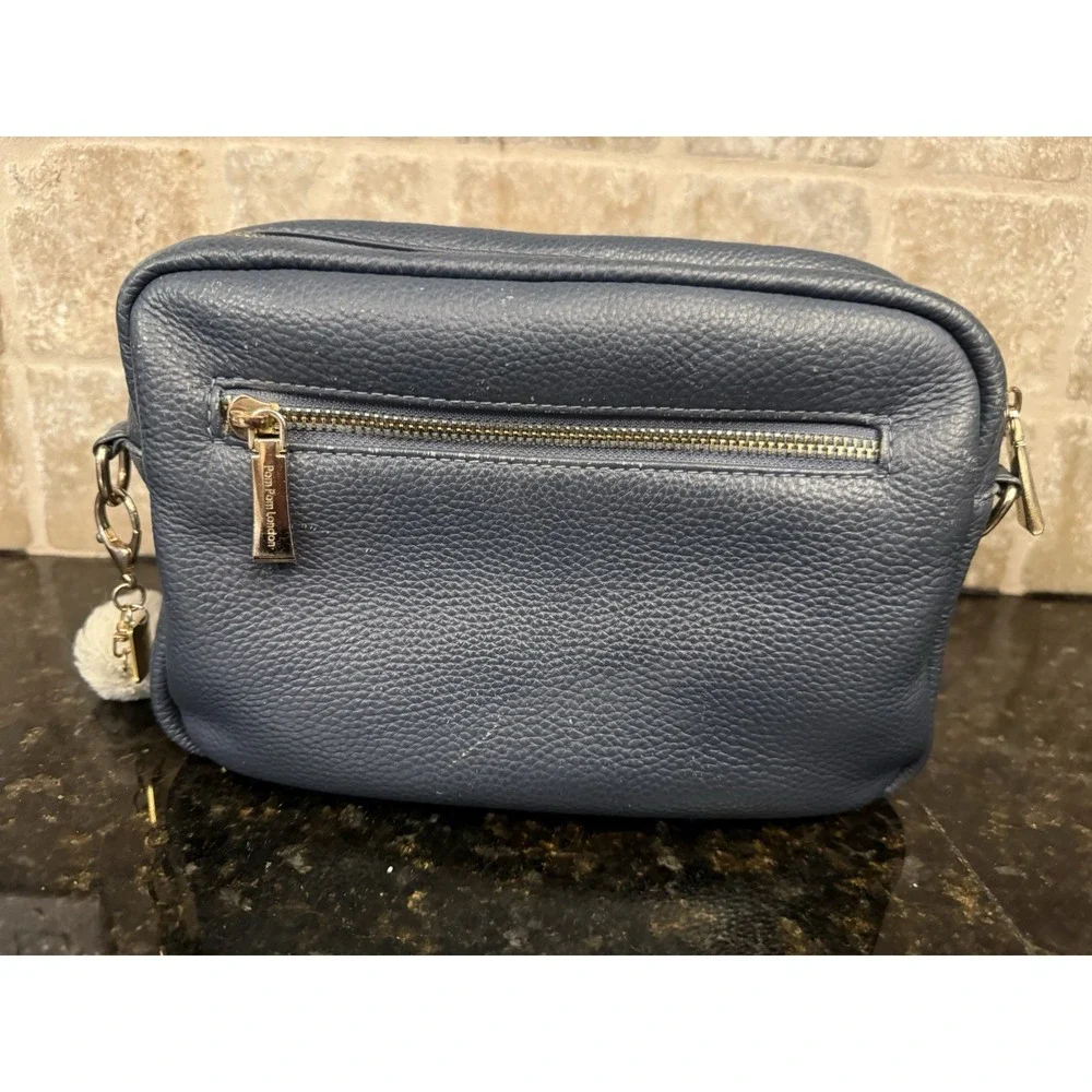 Pom Pom London Original‎ Plus Mayfair Slate Blue Leather, Pom-Pom & skinny strap